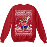 Wonder Why Christmas Missed Us | Biggie Smalls Cane | Ugly Christmas Sweater [Unisex Crewneck Sweatshirt]-Crewneck Sweater (Unisex)-Red-Small-Over The Boardwalk Shirts