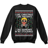 I Like It - I Like Diamonds In My Stockings | Cardi B | Ugly Christmas Sweater [Unisex Crewneck Sweatshirt]-Crewneck Sweater (Unisex)-Black-Small-Over The Boardwalk Shirts