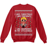 I Like It - I Like Diamonds In My Stockings | Cardi B | Ugly Christmas Sweater [Unisex Crewneck Sweatshirt]-Crewneck Sweater (Unisex)-Red-Small-Over The Boardwalk Shirts
