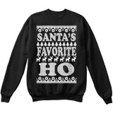 SANTA'S FAVORITE HO | Santa Claus | Ugly Christmas Sweater [Unisex Crewneck Sweatshirt]-Crewneck Sweater (Unisex)-Black-Small-Over The Boardwalk Shirts
