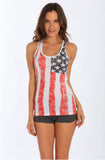 Ladies Racerback Tank Top - Distressed USA Flag U.S Flag Pattern - July 4th-Over The Boardwalk Shirts