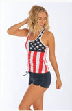 Ladies Racerback Tank Top - USA Flag U.S Flag Pattern - July 4th-Over The Boardwalk Shirts