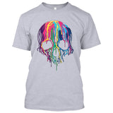 Melting Neon Skull Art, Bleeding Skull, Dripping Skull [T-shirt/Tank Top]-Tees & Tanks-Heather Gray Tshirt-Small-Over The Boardwalk Shirts