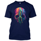 Melting Neon Skull Art, Bleeding Skull, Dripping Skull [T-shirt/Tank Top]-Tees & Tanks-Navy Tshirt-Small-Over The Boardwalk Shirts