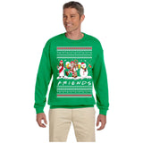 Drunk Friends Logo Parody | Santa,Jesus,Snowman,Reindeer | Ugly Christmas Sweater [Unisex Crewneck Sweatshirt]-Over The Boardwalk Shirts