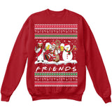 Drunk Friends Logo Parody | Santa,Jesus,Snowman,Reindeer | Ugly Christmas Sweater [Unisex Crewneck Sweatshirt]-Crewneck Sweater (Unisex)-Red-Small-Over The Boardwalk Shirts