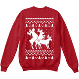 HUMPING REINDEERS | Humping Deers | Ugly Christmas Sweater [Unisex Crewneck Sweatshirt]-Crewneck Sweater (Unisex)-Red-Small-Over The Boardwalk Shirts