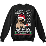 Merry Pugly Christmas | Pug Life | Ugly Christmas Sweater [Unisex Crewneck Sweatshirt]-Crewneck Sweater (Unisex)-Black-Small-Over The Boardwalk Shirts
