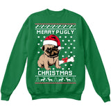 Merry Pugly Christmas | Pug Life | Ugly Christmas Sweater [Unisex Crewneck Sweatshirt]-Crewneck Sweater (Unisex)-Green-Small-Over The Boardwalk Shirts