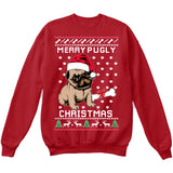 Merry Pugly Christmas | Pug Life | Ugly Christmas Sweater [Unisex Crewneck Sweatshirt]-Crewneck Sweater (Unisex)-Red-Small-Over The Boardwalk Shirts