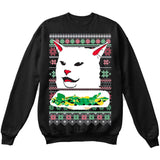Woman Yelling at Cat Eating Lettuce MEME | Ugly Christmas Sweater [Unisex Crewneck Sweatshirt]