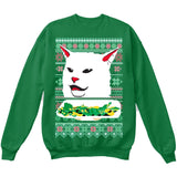 Woman Yelling at Cat Eating Lettuce MEME | Ugly Christmas Sweater [Unisex Crewneck Sweatshirt]