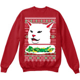 Woman Yelling at Cat Eating Lettuce MEME | Ugly Christmas Sweater [Unisex Crewneck Sweatshirt]