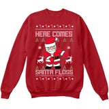 Here Comes SANTA FLOSS | Santa Claus | Ugly Christmas Sweater [Unisex Crewneck Sweatshirt]-Crewneck Sweater (Unisex)-Red-Small-Over The Boardwalk Shirts