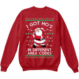I Got Hos in Different Area Codes | Santa Claus | Ugly Christmas Sweater [Unisex Crewneck Sweatshirt]-Crewneck Sweater (Unisex)-Red-Small-Over The Boardwalk Shirts