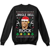 Jingle Bell Rock | The Rock Santa Hat | Ugly Christmas Sweater [Unisex Crewneck Sweatshirt]-Crewneck Sweater (Unisex)-Black-Small-Over The Boardwalk Shirts