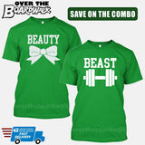 Beauty and Beast COMBO - Matching His and Her Couples Love Relationship [T-shirts]-T-Shirts-Kelly Green-Him (Small) - Her (Small)-Over The Boardwalk Shirts