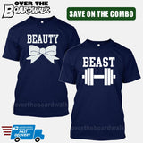 Beauty and Beast COMBO - Matching His and Her Couples Love Relationship [T-shirts]-T-Shirts-Navy-Him (Small) - Her (Small)-Over The Boardwalk Shirts