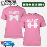 Beauty and Beast COMBO - Matching His and Her Couples Love Relationship [T-shirts]-T-Shirts-Pink-Him (Small) - Her (Small)-Over The Boardwalk Shirts