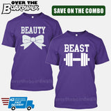 Beauty and Beast COMBO - Matching His and Her Couples Love Relationship [T-shirts]-T-Shirts-Purple-Him (Small) - Her (Small)-Over The Boardwalk Shirts