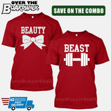Beauty and Beast COMBO - Matching His and Her Couples Love Relationship [T-shirts]-T-Shirts-Red-Him (Small) - Her (Small)-Over The Boardwalk Shirts