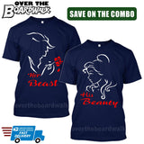 His Beauty / Her Beast COMBO - Matching His and Her Couples Love Relationship [T-shirts] Beauty and the Beast-T-Shirts-Navy-Him (Small) - Her (Small)-Over The Boardwalk Shirts