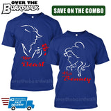 His Beauty / Her Beast COMBO - Matching His and Her Couples Love Relationship [T-shirts] Beauty and the Beast-T-Shirts-Royal Blue-Him (Small) - Her (Small)-Over The Boardwalk Shirts