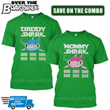 MOMMY SHARK DADDY SHARK DOO DOO DOO - Matching His and Her Couples Love Family [T-shirts]-T-Shirts-Kelly Green-Him (Small) - Her (Small)-Over The Boardwalk Shirts