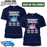 MOMMY SHARK DADDY SHARK DOO DOO DOO - Matching His and Her Couples Love Family [T-shirts]-T-Shirts-Navy-Him (Small) - Her (Small)-Over The Boardwalk Shirts
