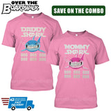 MOMMY SHARK DADDY SHARK DOO DOO DOO - Matching His and Her Couples Love Family [T-shirts]-T-Shirts-Pink-Him (Small) - Her (Small)-Over The Boardwalk Shirts