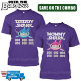 MOMMY SHARK DADDY SHARK DOO DOO DOO - Matching His and Her Couples Love Family [T-shirts]-T-Shirts-Purple-Him (Small) - Her (Small)-Over The Boardwalk Shirts