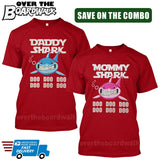 MOMMY SHARK DADDY SHARK DOO DOO DOO - Matching His and Her Couples Love Family [T-shirts]-T-Shirts-Red-Him (Small) - Her (Small)-Over The Boardwalk Shirts