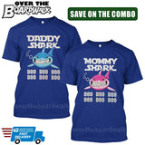 MOMMY SHARK DADDY SHARK DOO DOO DOO - Matching His and Her Couples Love Family [T-shirts]-T-Shirts-Royal Blue-Him (Small) - Her (Small)-Over The Boardwalk Shirts