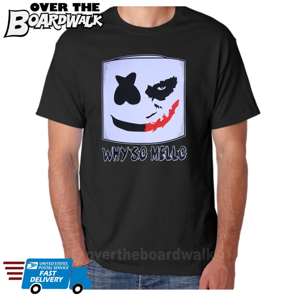 Joker Face Marshmello Smiley Face DJ Why So Mello **ADULT SIZES** [Music T-shirt]-Over The Boardwalk Shirts