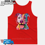 Pit bull Art (Colorful with stars) - DEAN RUSSO LICENSED [T-shirt/Tank Top]-Tank Top (men's cut)-Red-Small-Over The Boardwalk Shirts