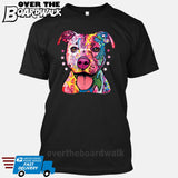 Pit bull Art (Colorful with stars) - DEAN RUSSO LICENSED [T-shirt/Tank Top]-T-Shirt-Black-Small-Over The Boardwalk Shirts