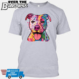 Pit bull Art (Colorful with stars) - DEAN RUSSO LICENSED [T-shirt/Tank Top]-T-Shirt-Heather Grey-Small-Over The Boardwalk Shirts