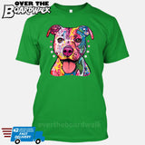 Pit bull Art (Colorful with stars) - DEAN RUSSO LICENSED [T-shirt/Tank Top]-T-Shirt-Kelly Green-Small-Over The Boardwalk Shirts