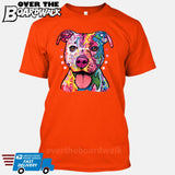 Pit bull Art (Colorful with stars) - DEAN RUSSO LICENSED [T-shirt/Tank Top]-T-Shirt-Orange-Small-Over The Boardwalk Shirts