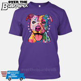 Pit bull Art (Colorful with stars) - DEAN RUSSO LICENSED [T-shirt/Tank Top]-T-Shirt-Purple-Small-Over The Boardwalk Shirts