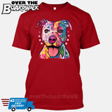 Pit bull Art (Colorful with stars) - DEAN RUSSO LICENSED [T-shirt/Tank Top]-T-Shirt-Red-Small-Over The Boardwalk Shirts