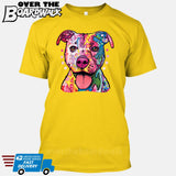 Pit bull Art (Colorful with stars) - DEAN RUSSO LICENSED [T-shirt/Tank Top]-T-Shirt-Yellow-Small-Over The Boardwalk Shirts