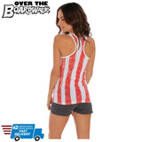 Ladies Racerback Tank Top - Distressed USA Flag U.S Flag Pattern - July 4th-Over The Boardwalk Shirts