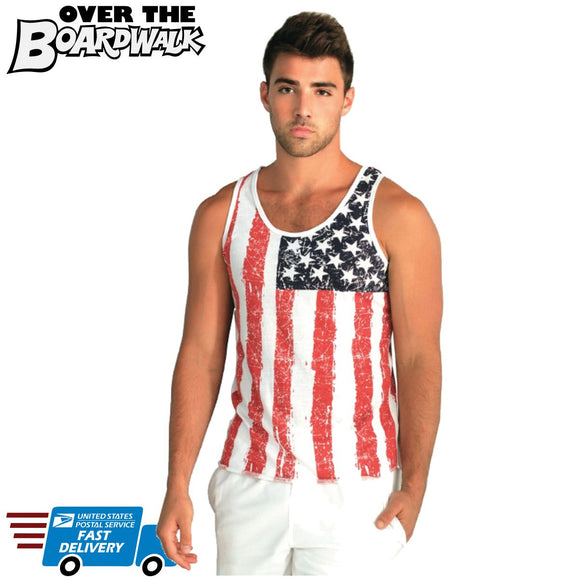 Men's Tank Top - Distressed USA Flag U.S Flag Pattern - July 4th-Small-Over The Boardwalk Shirts