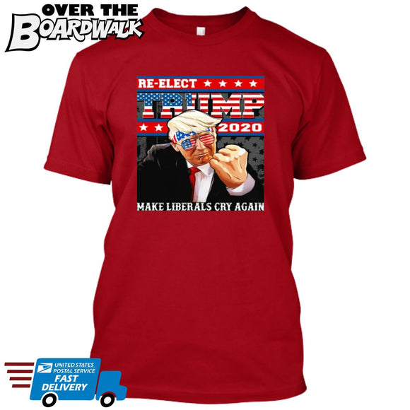 Re-Elect Trump 2020 Make Liberals Cry Again - Reelect MAGA Elections Politics USA GOP Republican [T-shirt]-T-Shirt-Red-Small-Over The Boardwalk Shirts