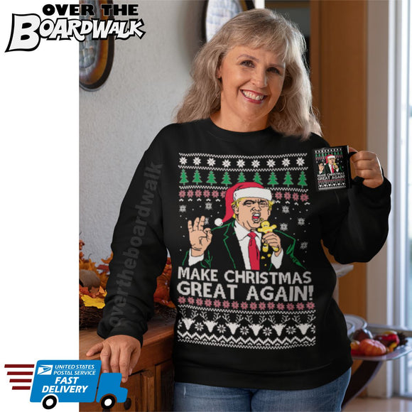 Donald Trump | Make Christmas Great Again | Ugly Christmas Sweater [Unisex Crewneck Sweatshirt]-Over The Boardwalk Shirts