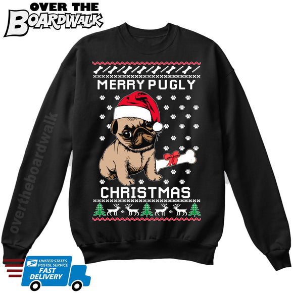 Merry Pugly Christmas | Pug Life | Ugly Christmas Sweater [Unisex Crewneck Sweatshirt]-Over The Boardwalk Shirts