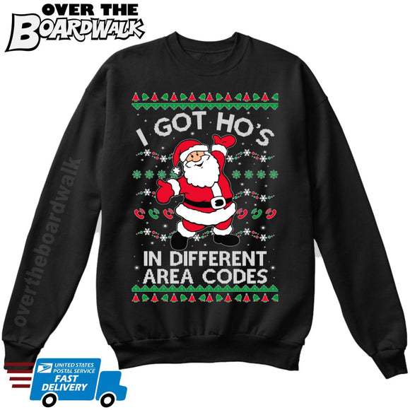 I Got Hos in Different Area Codes | Santa Claus | Ugly Christmas Sweater [Unisex Crewneck Sweatshirt]-Over The Boardwalk Shirts
