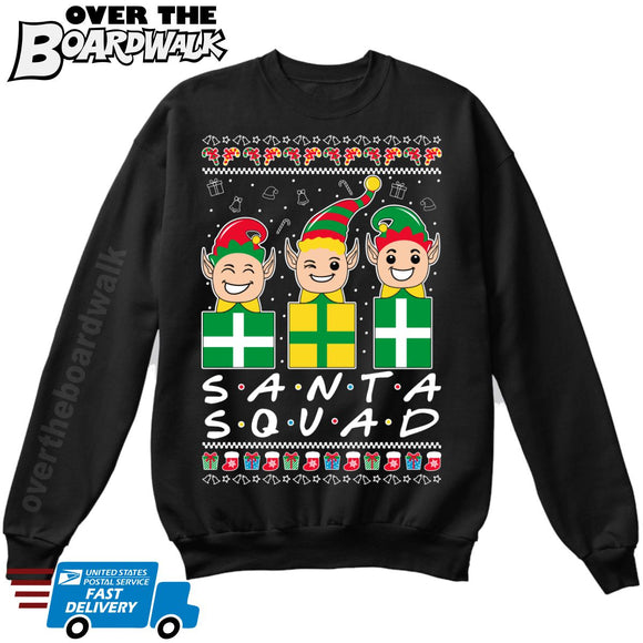 SANTA SQUAD | Elves Friends Logo | Ugly Christmas Sweater [Unisex Crewneck Sweatshirt]-Over The Boardwalk Shirts