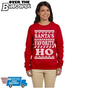 SANTA'S FAVORITE HO | Santa Claus | Ugly Christmas Sweater [Unisex Crewneck Sweatshirt]-Over The Boardwalk Shirts